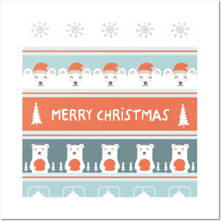 Christmas 2022 | Bear And Penguin Seamless Pattern For Kid Posters and Art